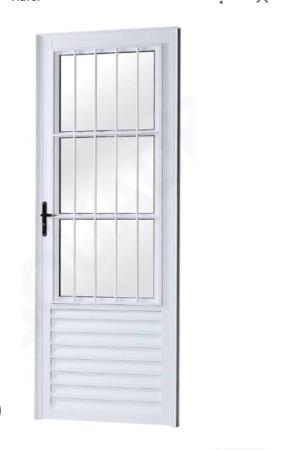 Porta social 210x80 com postigo alumínio com pintura eletrostática branca